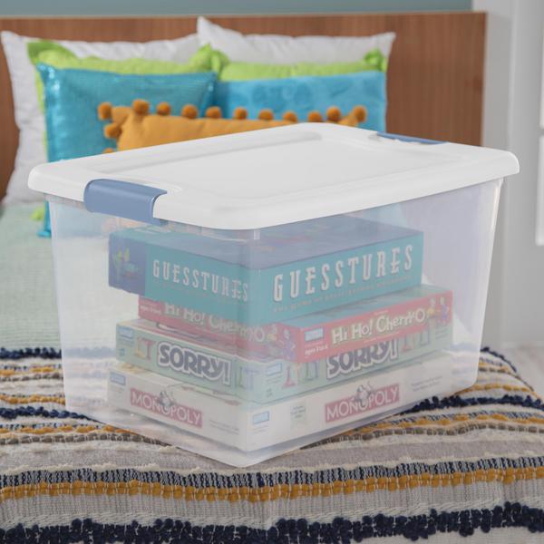 صندوق تخزين بلاستيكي مزود باغلاق من ستيرلايت، سعة 16 جالون، شفاف