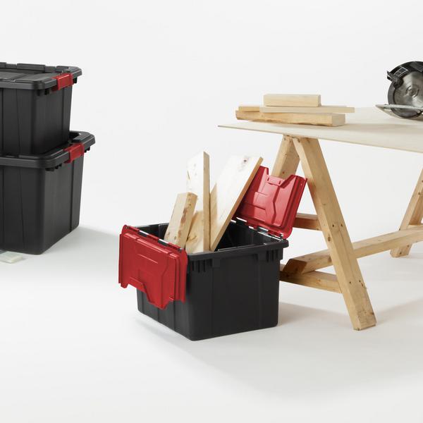 حقيبة بلاستيكية صناعية مزودة بغطاء مفصلي من ستيرلايت، سعة 12 جالون، أسود وأحمر