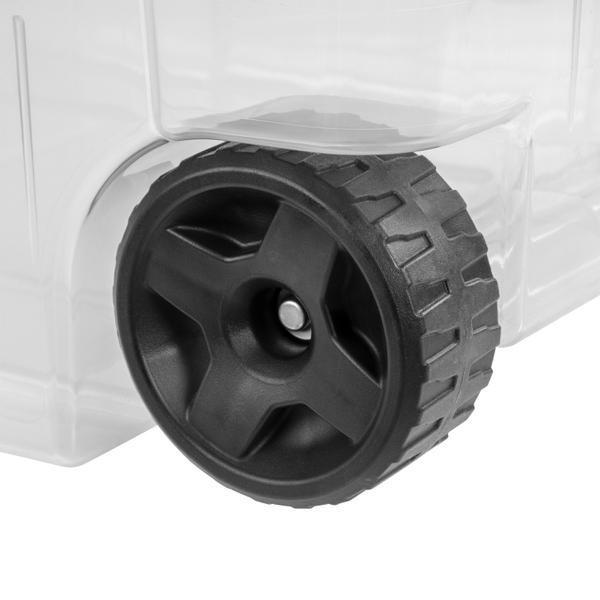 صندوق تخزين بلاستيكي مزود بعجلات من ستيرلايت، سعة 40 جالون، شفاف