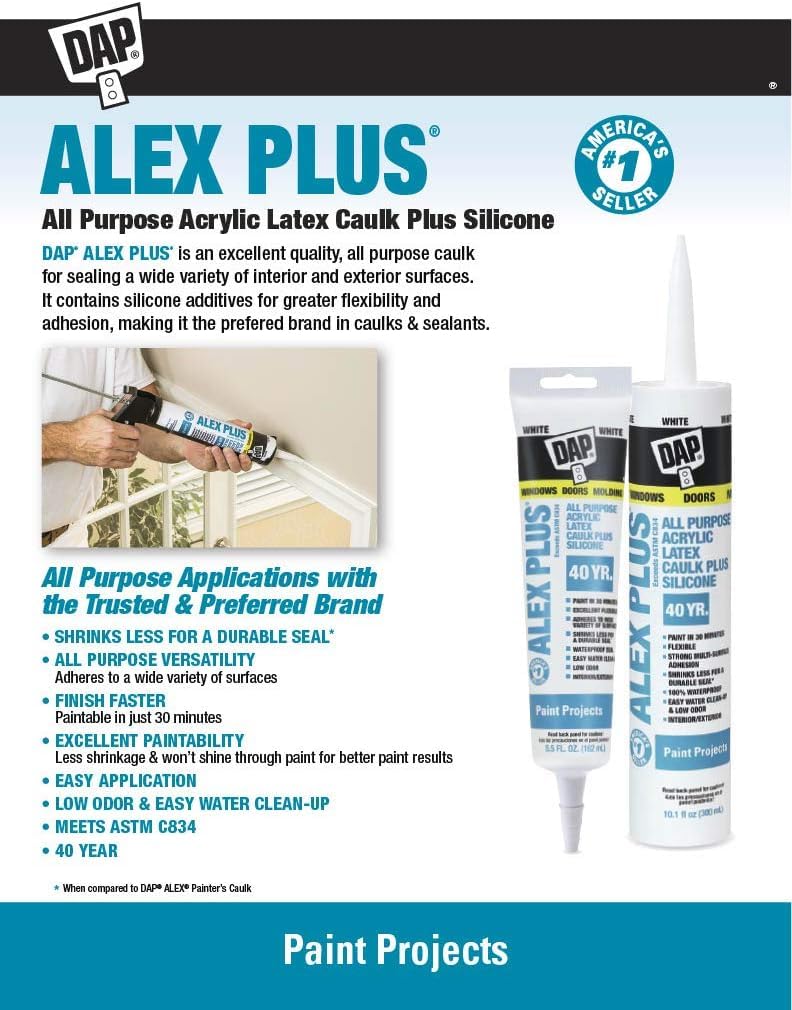 DAP Alex Plus Acrylic Latex Caulk White 10.1 oz.