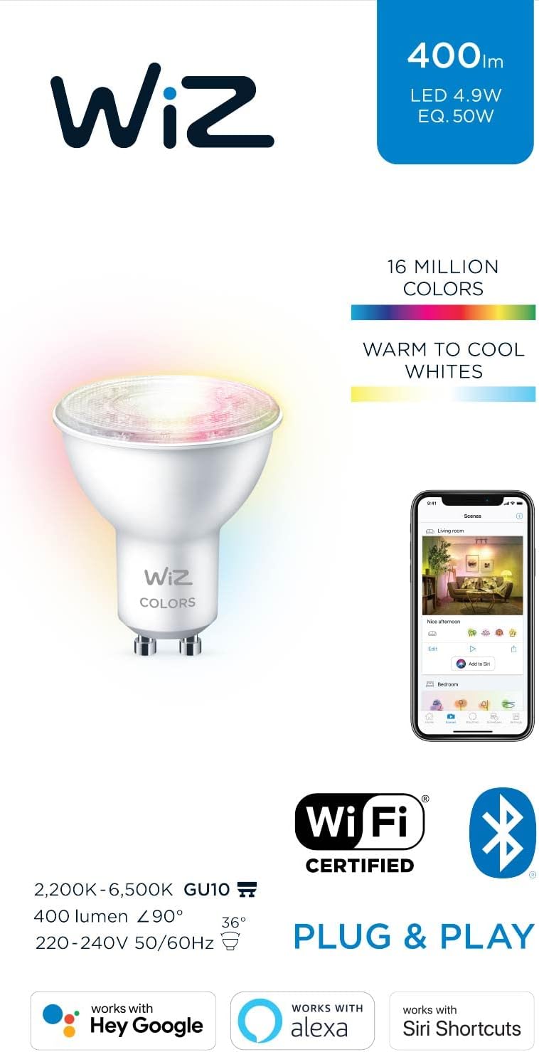 Wiz Smart WiFi Bluetooth Color Light Bulb GU10 Base, 50W - White