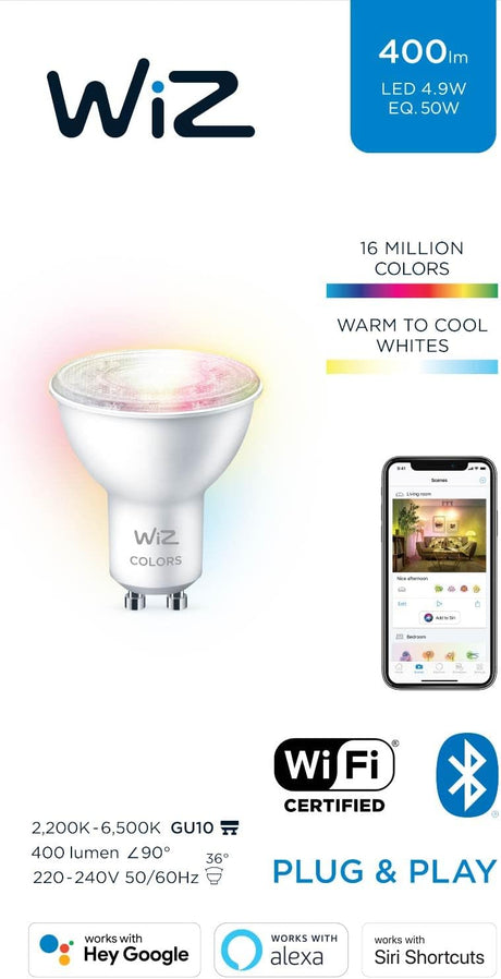 Wiz Smart WiFi Bluetooth Color Light Bulb GU10 Base, 50W - White