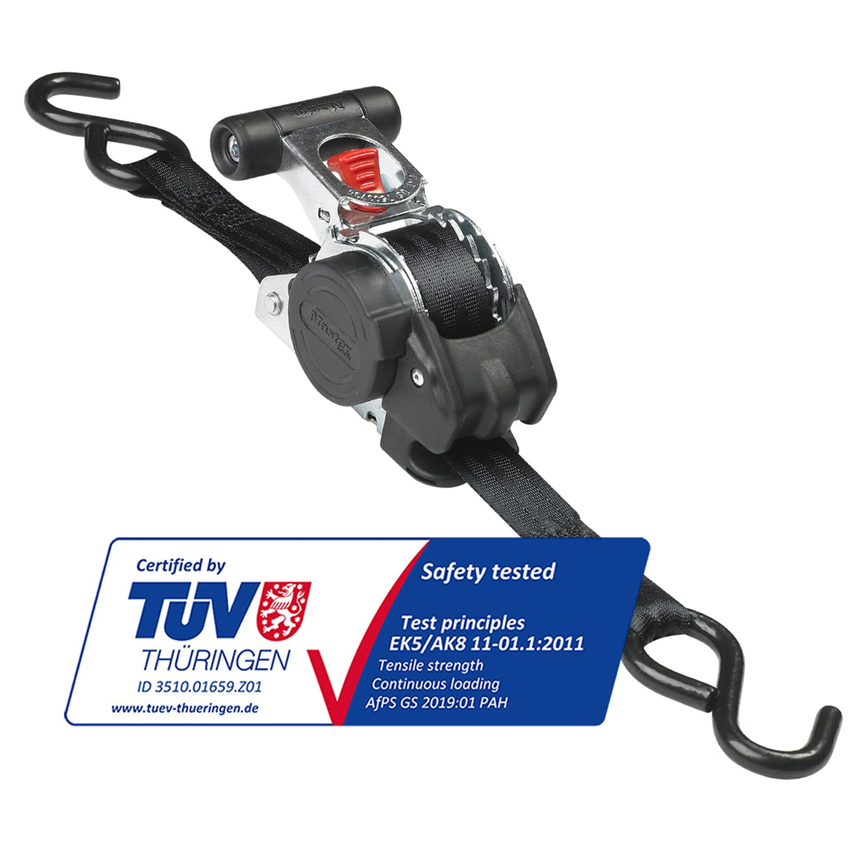 رباط تثبيت قابل للسحب من ماستر لوك مع خطافات على شكل حرف S، 3 أمتار × 25 مم، أسود