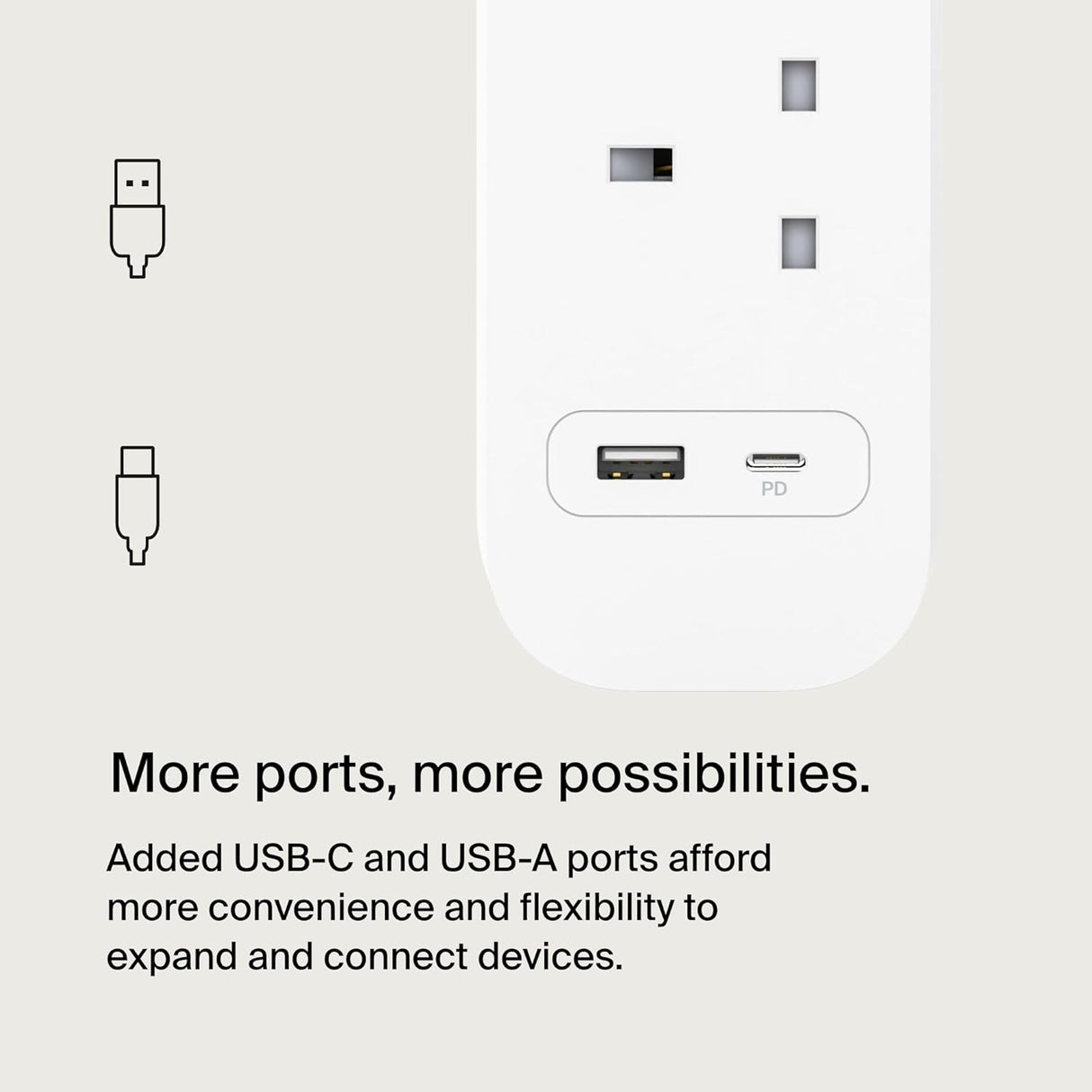 بيلكن مشترك كهرباء واقي من اندفاع التيار بمنفذ شحن و4 منافذ تيار متردد، 2 متر، 18 وات - ابيض-4