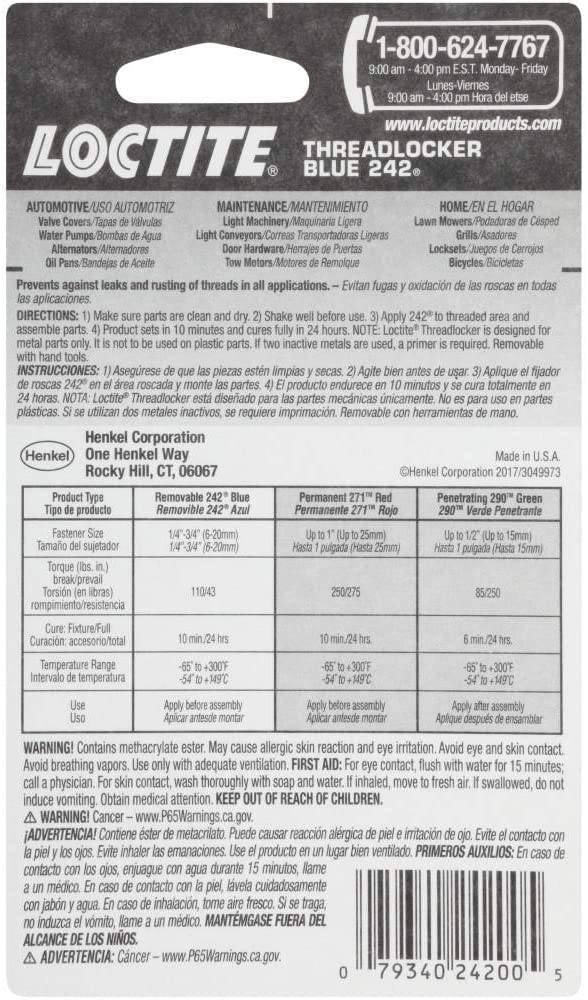 Loctite Glue for Sealing Nuts to Bolts, 6ml