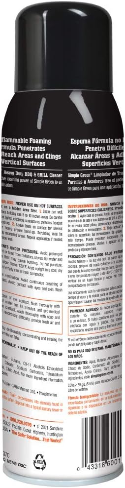 Simple Green Power Foaming Grill Cleaner, Unscented, 20 oz