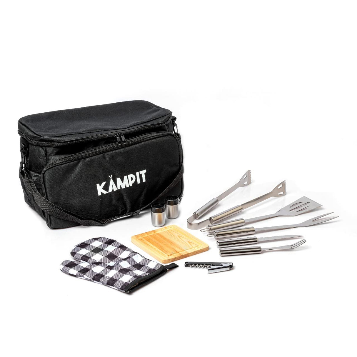 مجموعة كامبيت الفاخرة للشواء والتخييم - 12 قطعة مع حقيبة تبريد