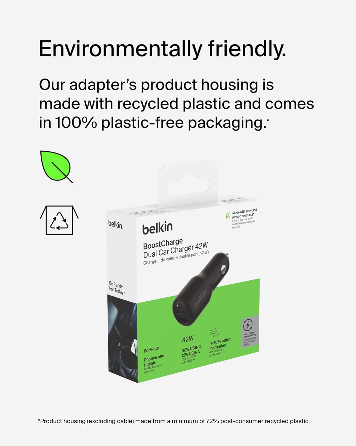 بيلكن شاحن سيارة بمنفذي USB، بقوة 42 وات - أسود-6