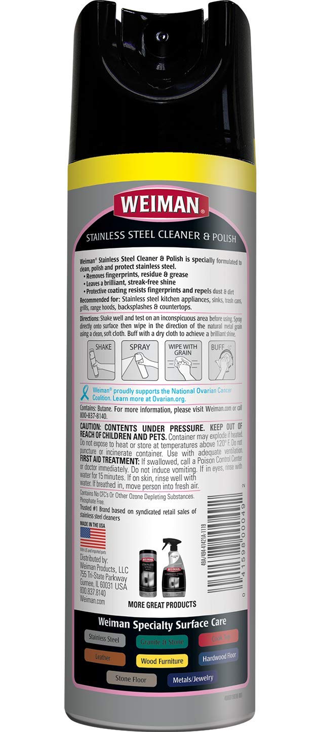 بخاخ منظف وملمع الفولاذ المقاوم للصدأ من ويمان، 17 أونصة