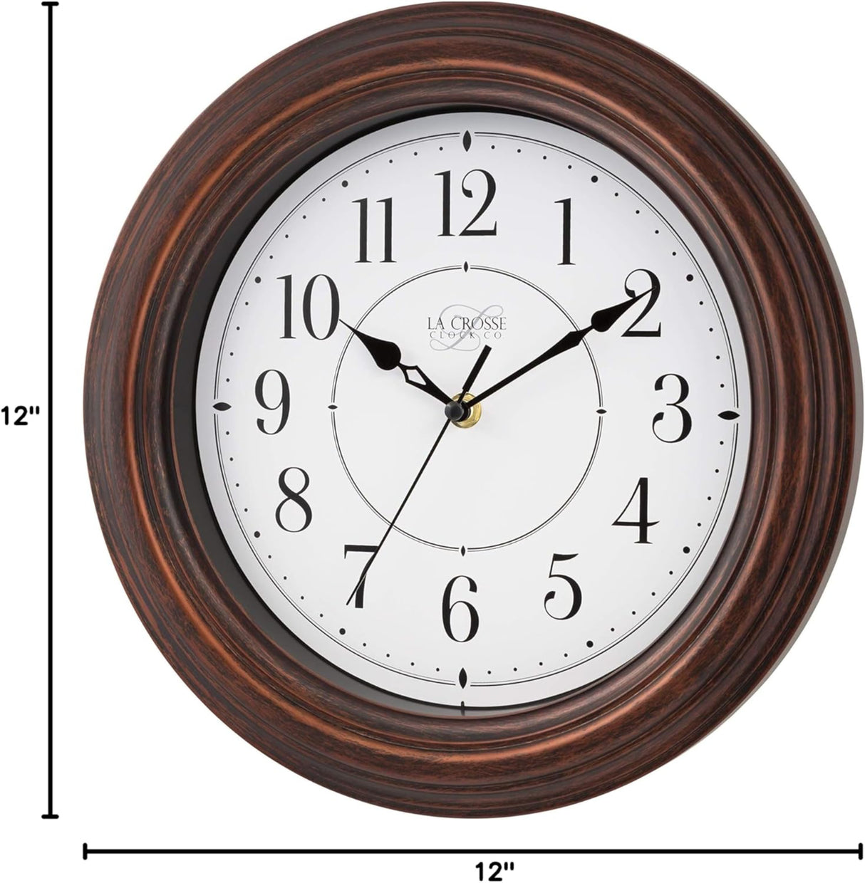 ساعة حائط لا كروس بتصميم خشب مزخرف، 12 بوصة - بني داكن-7