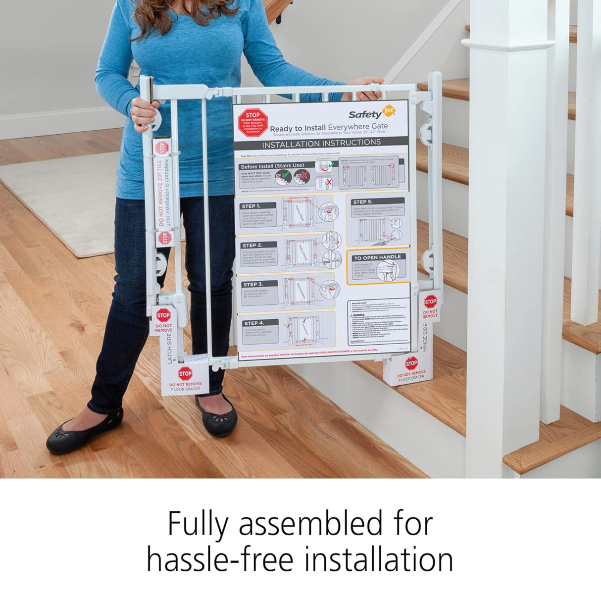 بوابة للأطفال جاهزة للتثبيت متعددة الاستخدامات مع باب سيفتي 1ست - أبيض-7