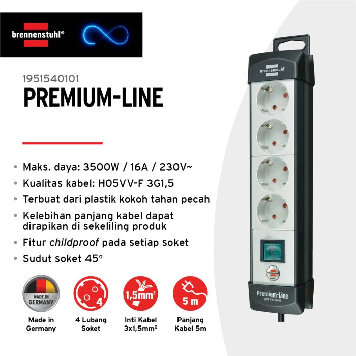 Brennenstuhl Premium-Line Power Extension 4 outlet 5 mtr