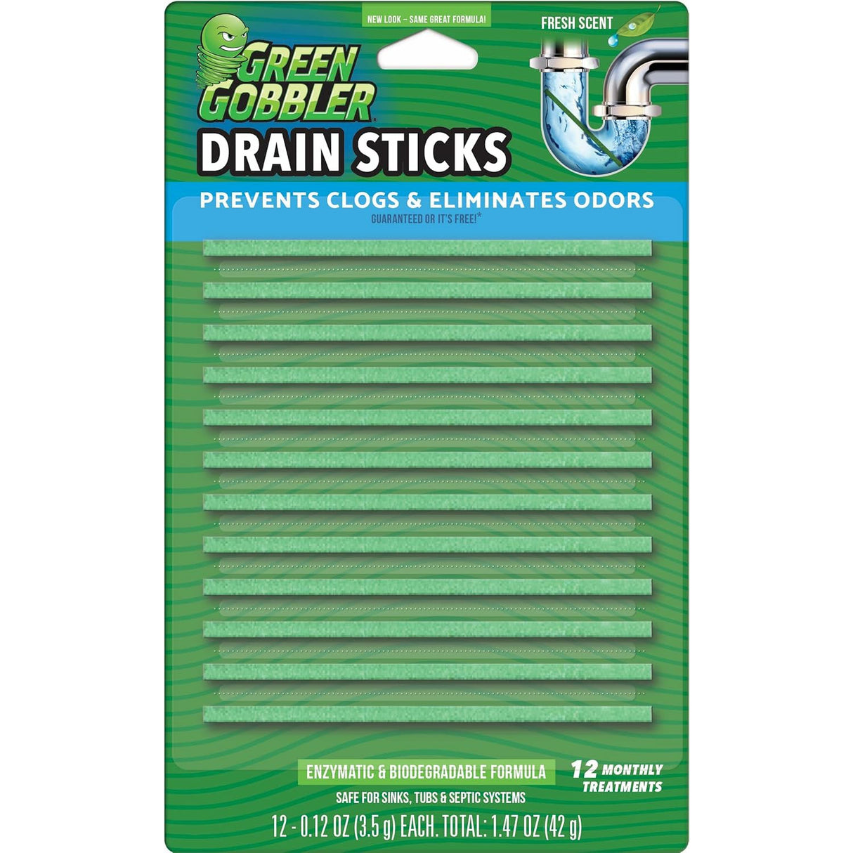 Green Gobbler Drain Cleaner Bio-Flo Deodorizing Drain Strips, 12 Count
