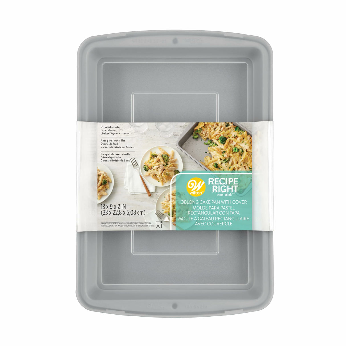 قالب خبز مستطيل بغطاء ريسيبي رايت غير لاصق من ويلتون ، مقاس 9 × 13 بوصة، فضي