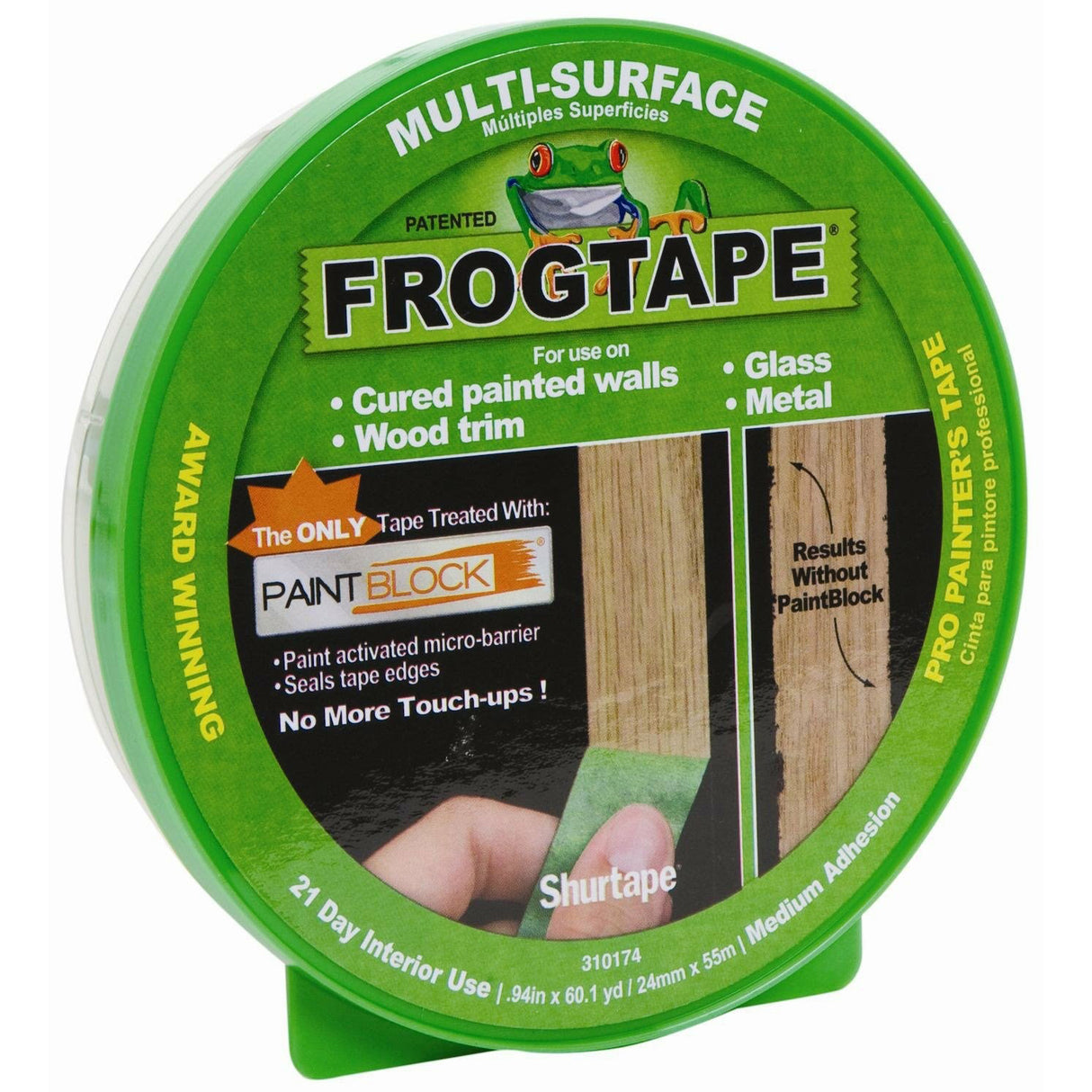 Frog Tape Medium Strength Painter's Tape, Green, 0.94" Wide x 60 Yards