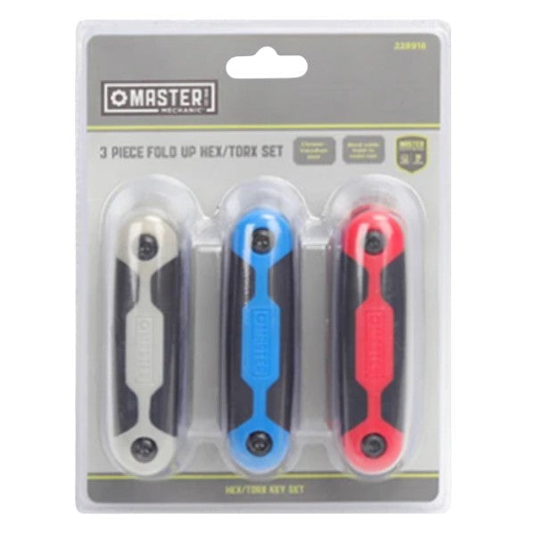طقم مفاتيح سداسي-L قابل للطي 3 قطع من ماستر ميكانيك