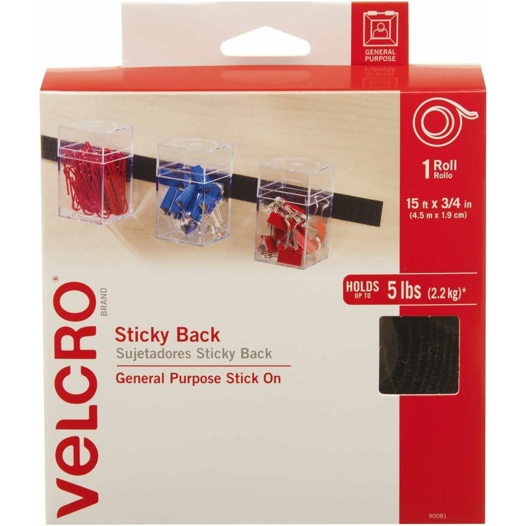 Velcro Back Fastener Tape, 3/4" x 15", Black
