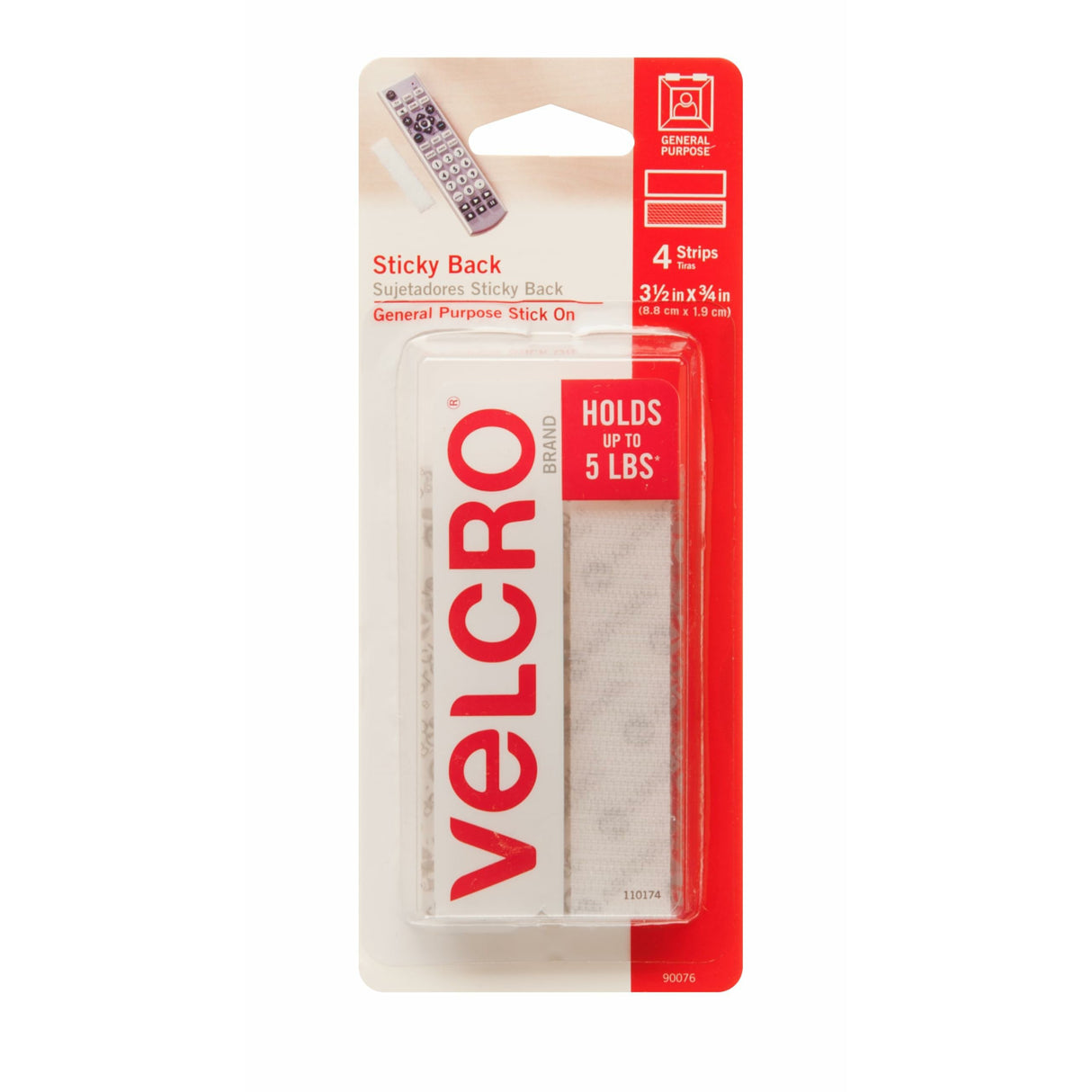 شرائط لاصقة من الفيلكرو، 4 قطع، 3.5 بوصة × 3/4 بوصة، شفافة