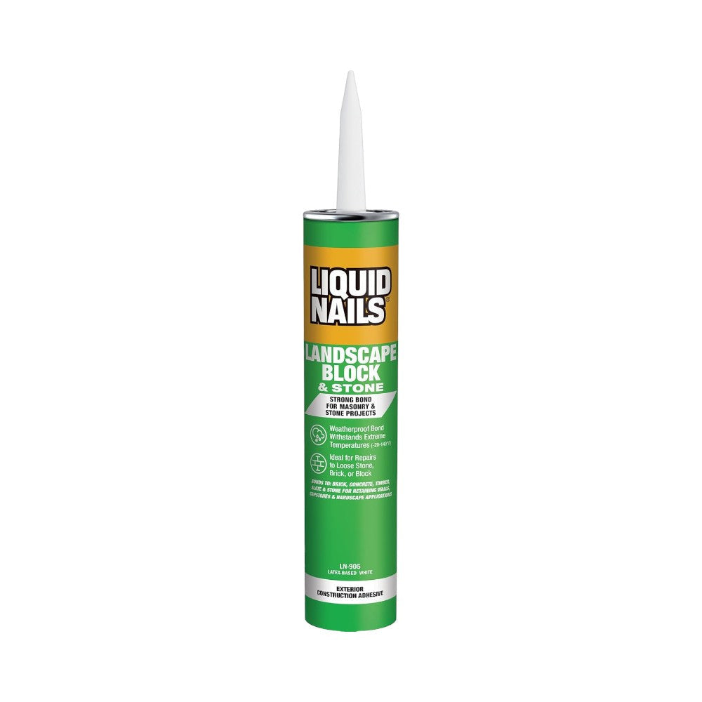 Liquid Nails Latex Based Adhesive, 10 oz, Compatible with Stone and Landscape Blocks, White