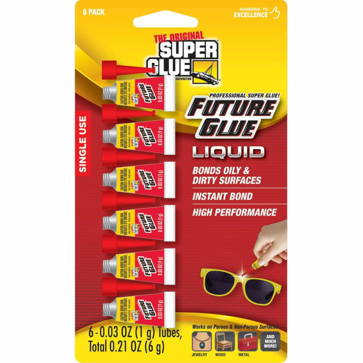 Super Glue Adhesive Fast & Clear Glue, 1g, 6 Pack