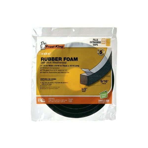 شريط عازل فروست كينج من الفوم عالي الكثافة ذاتي اللصق مقاس 1/2 × 6/19 بوصة × 10 قدم، اسود