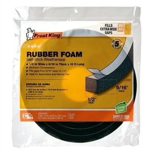 Frost King Self Adhesive Rubber Insulation Tape, Black