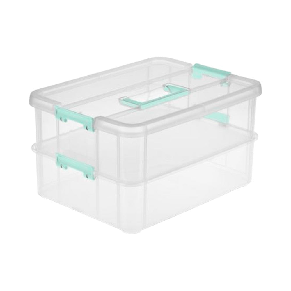 صندوق بلاستيكي بمقبض ذو طبقتين من ستيرلايت، شفاف