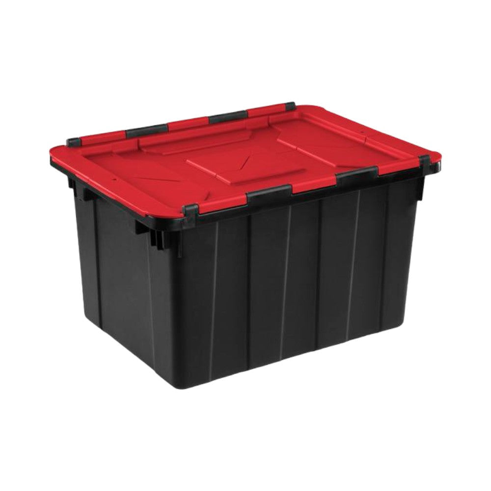 حقيبة بلاستيكية صناعية مزودة بغطاء مفصلي من ستيرلايت، سعة 12 جالون، أسود وأحمر