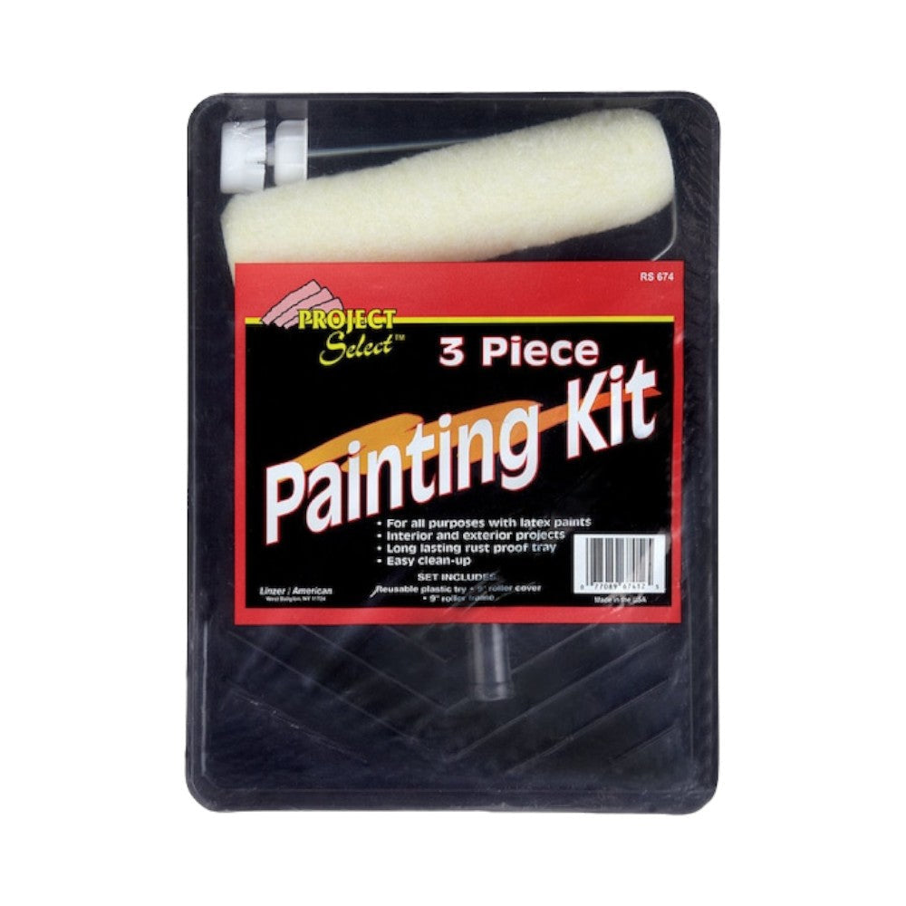 Linzer Plastic Roller and Tray Set, 3 Piece, Black