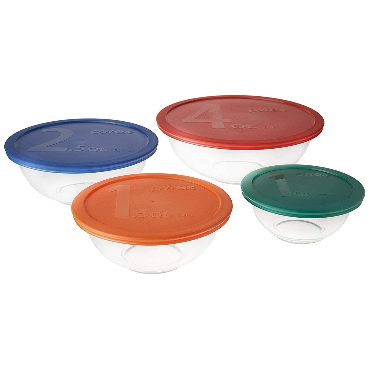 Pyrex Glass Mixing Bowl Set with Colored Lids, 8 Pieces