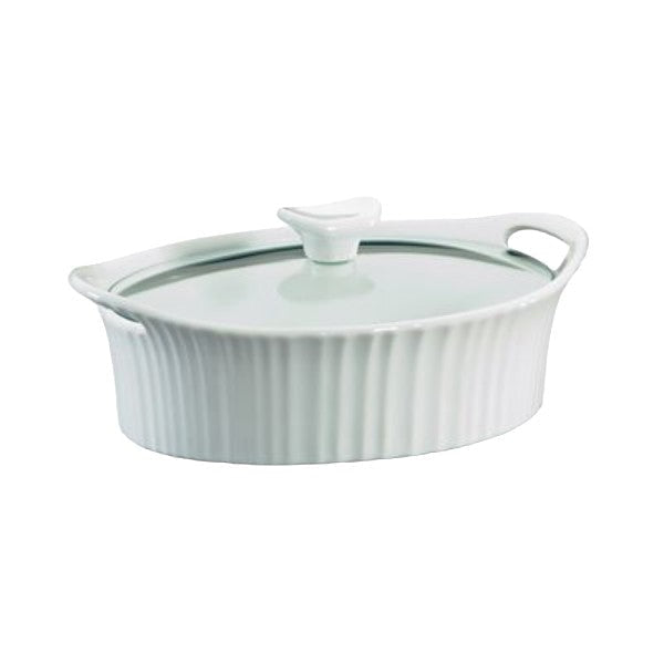 Casserole Dish with Glass Cover Oval White 2.5Qts.