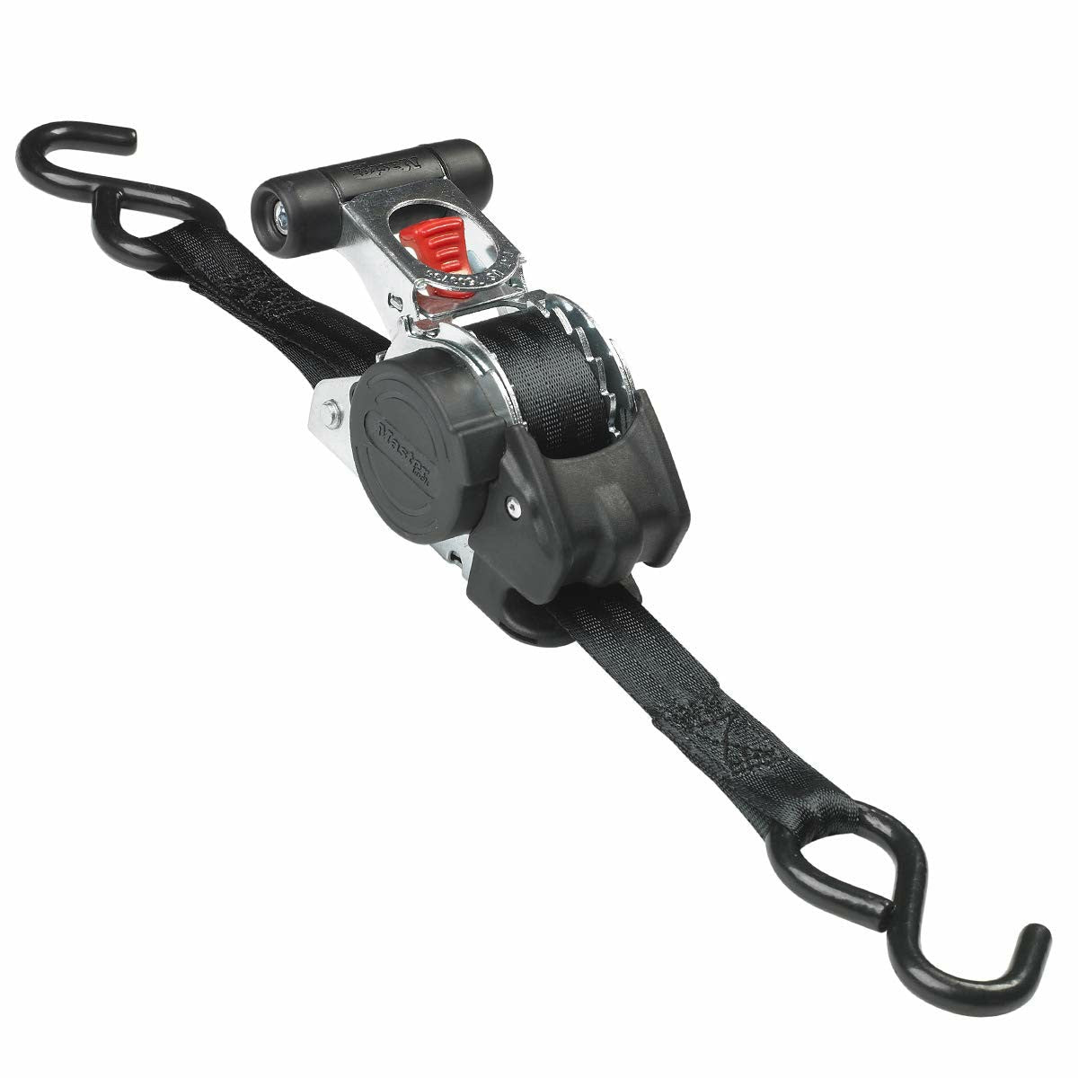 رباط تثبيت قابل للسحب من ماستر لوك مع خطافات على شكل حرف S، 3 أمتار × 25 مم، أسود