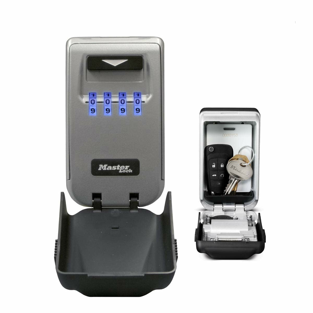 خزنة مفاتيح مثبتة على الحائط مزودة بمفتاح مدمج ومضئ من ماستر لوك، باللون الرمادي