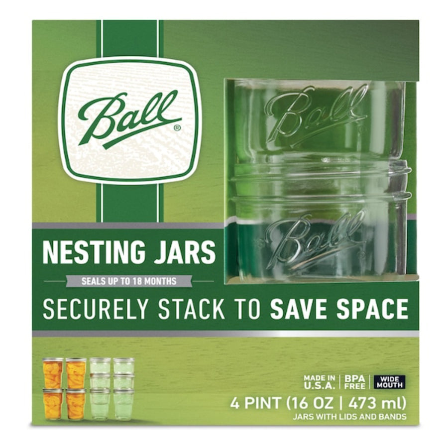 Nesting Mason Canning/Drinkware Jars with Lids Wide Mouth Pint 4-Pk.