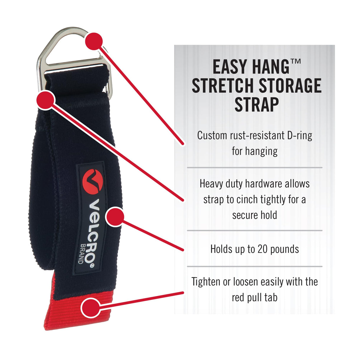 حزام فيلكرو صغير الحجم سهل التعليق، 16 بوصة × 1 بوصة، أسود