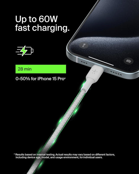 بيلكن كابل شحن مضفر نوع- سي، 1 متر - أبيض-2