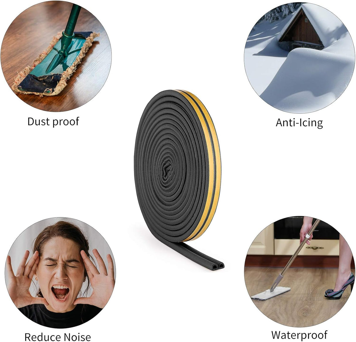 عازل فروست كينج مطاطي ذاتي الالتصاق مقاس 3/8 بوصة عرضًا × 1/4 بوصة ارتفاعًا × 17 قدمًا، أسود