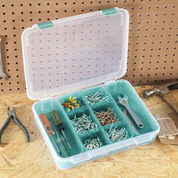 صندوق بلاستيكي مقسم من ستيرلايت، 13.375 بوصة × 10.75 بوصة × 2.5 بوصة، متعدد الألوان