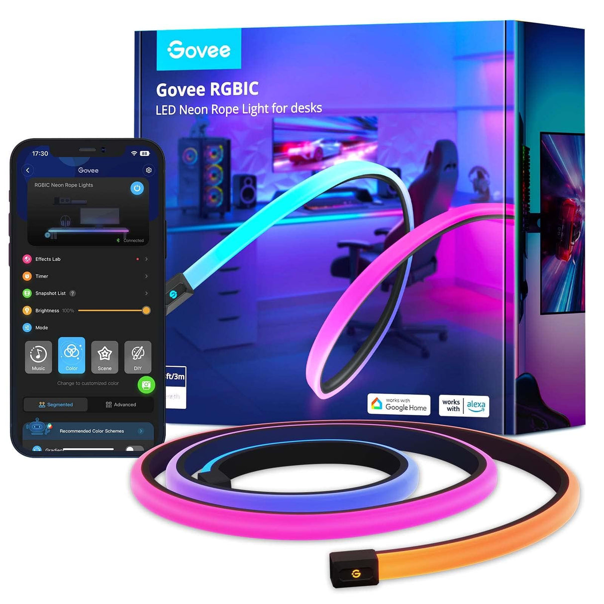 Govee RGBIC LED Neon Rope Light for desks 3m.