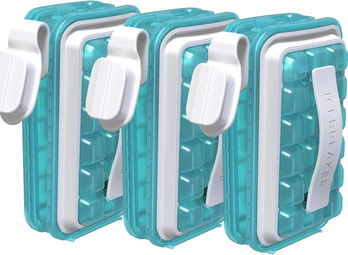 Ice Breaker Pop 4-in-1 Silicone Ice Cube Tray with Dispenser and Container - Transparent Blue (3 Pcs)