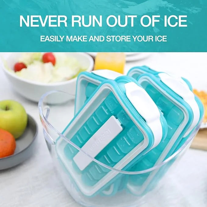 Ice Breaker Pop 4-in-1 Silicone Ice Cube Tray with Dispenser and Container - Transparent Blue (3 Pcs)