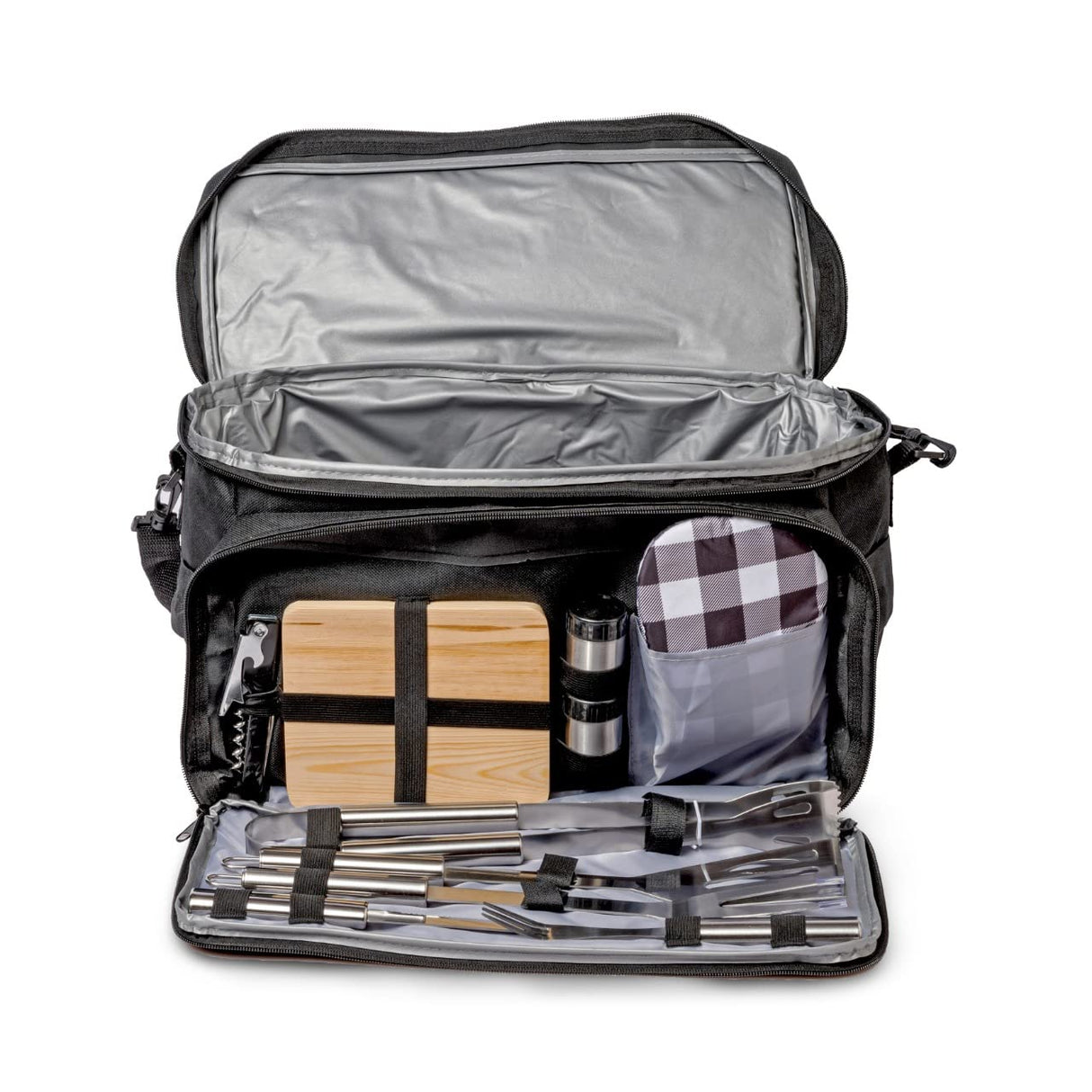 مجموعة كامبيت الفاخرة للشواء والتخييم - 12 قطعة مع حقيبة تبريد