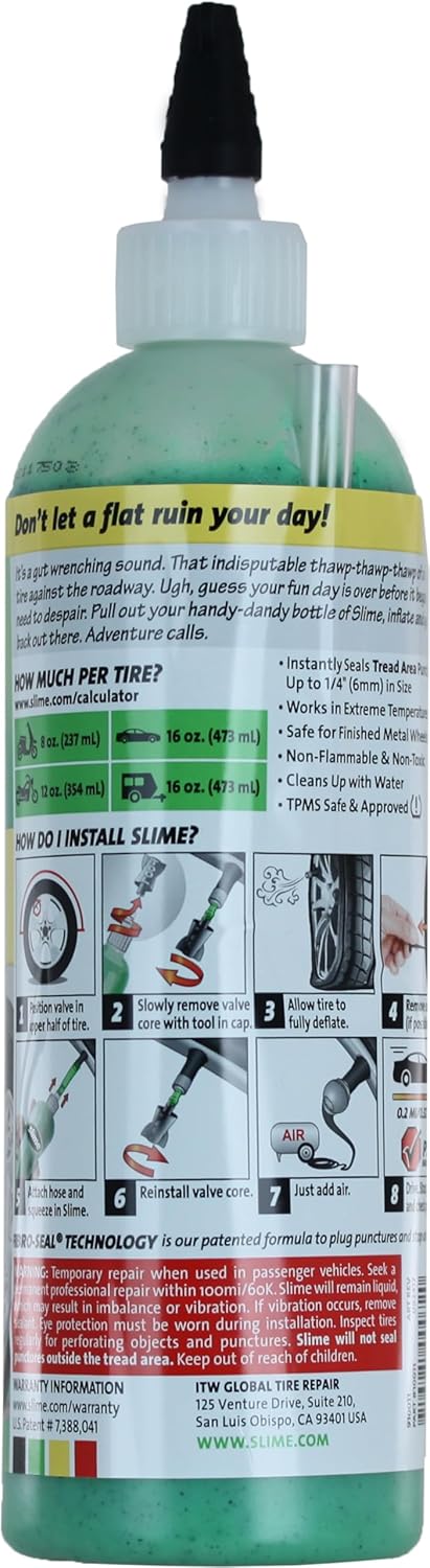 مانع تسريب للطوارئ لاصلاح ثقوب الاطارات المسطحة من سلايم - 473 مل