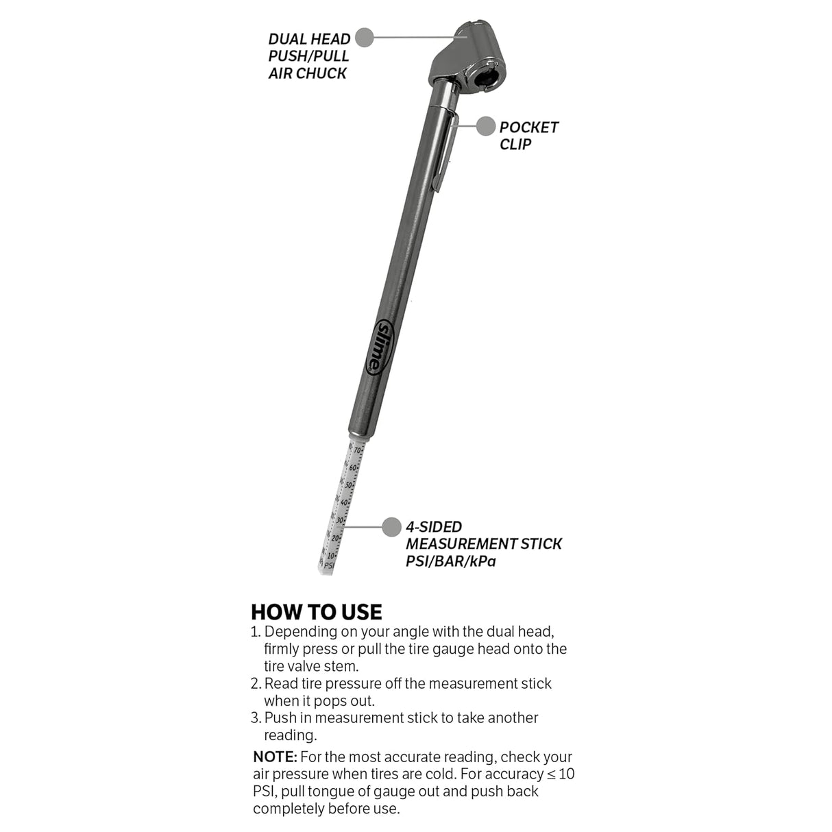 10-120 psi Dual Head Pencil Gauge w/Bonus Ext