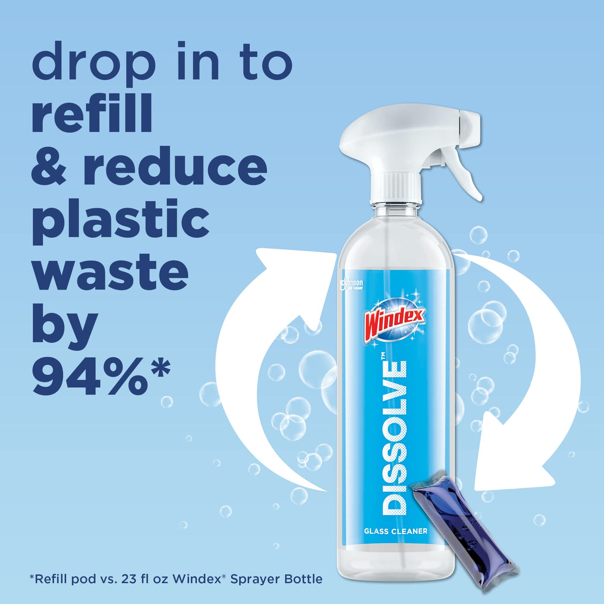 كبسولات ويندكس المركزة القابلة للذوبان لتنظيف الزجاج برائحة أصلية مع زجاجة رش قابلة لاعادة الاستخدام، 0.28 أونصة