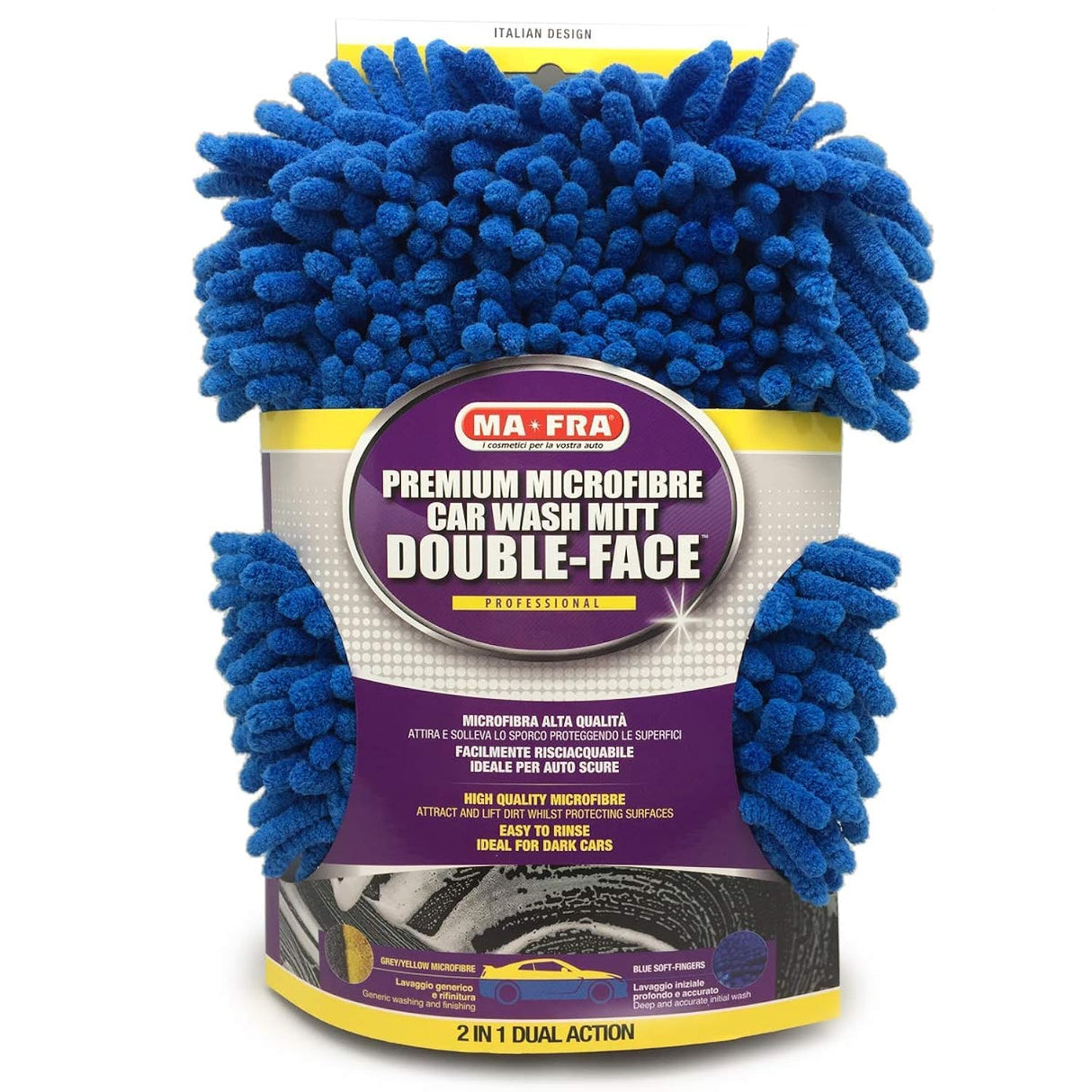 ما فرا قفاز مايكروفايبر مزدوج الوجه لغسيل السيارة - ازرق