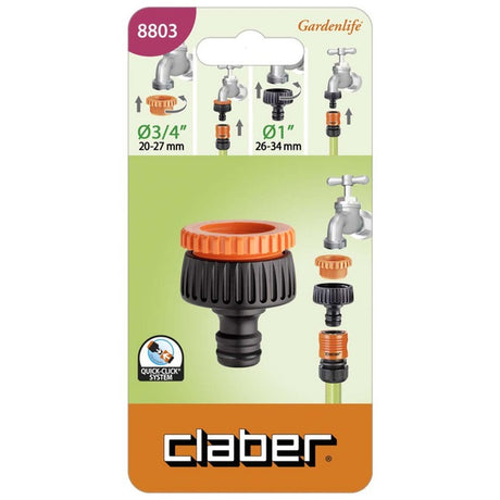 Claber Multi-Threaded Faucet Hose Connector, 1-3/4", Black - Model 8803