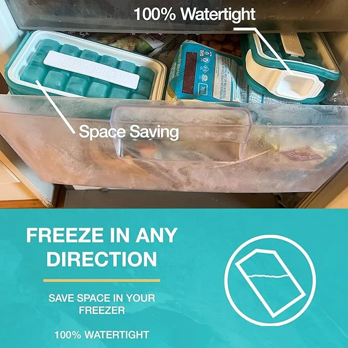 Ice Breaker Pop 4-in-1 Silicone Ice Cube Tray with Dispenser and Container - Transparent Blue (3 Pcs)