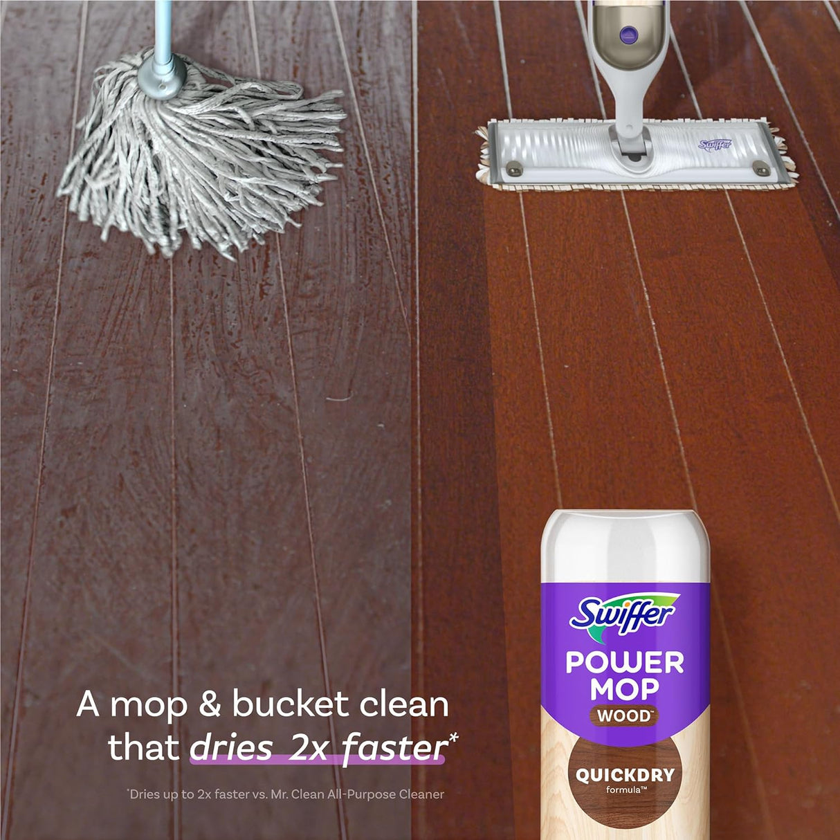 Swiffer Power Mop Quick Dry Hardwood Floor Cleaner Lemon Scent, 0.75L