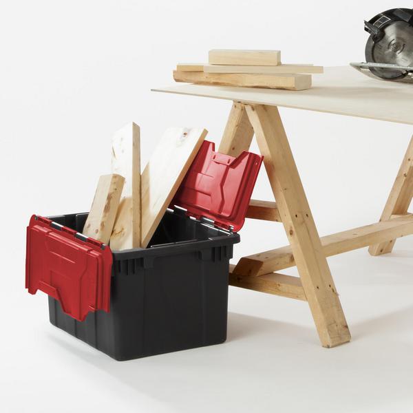 حقيبة بلاستيكية صناعية مزودة بغطاء مفصلي من ستيرلايت، سعة 12 جالون، أسود وأحمر